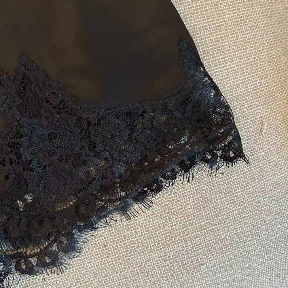 BEST Reformation Fern Satin Short Medium Black Noir French Lace Classic - Picture 7 of 10
